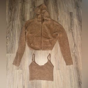 Skims cozy Knit Sherpa zip up and matching bralette